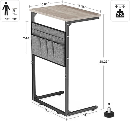 Vagusicc C Shaped End Table, 28'' Tall Side Table for Couch, Small Couch Side Table, Tall Arm Chair Table TV Tray Tables Living Room, Slide Under Sofa Table with Metal Frame for Bedroom Small Spaces