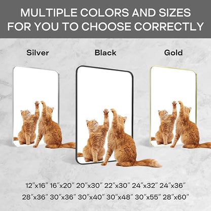 Gold Framed Bathroom Mirror, Brushed Gold Bathroom Vanity Wall Mirror, Rounded Rectangle Gold Frame Mirror, Tempered Glass, Anti-Rust, Hangs Horizontally or Vertically (24" x 32", Gold)