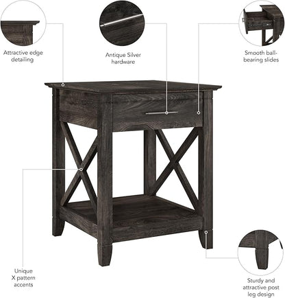 Bush Furniture Key West Small End Table with Storage | Modern Farmhouse Accent Shelf for Living Room in Dark Gray Hickory