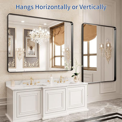 WEER Black Bathroom Mirror, 40X30 Inch Rectangular Black Metal Framed for Wall, Farmhouse Bathroom Vanity Mirror with Tempered Glass, Rounded Corner, Anti-Rust (Horizontal/Vertical)