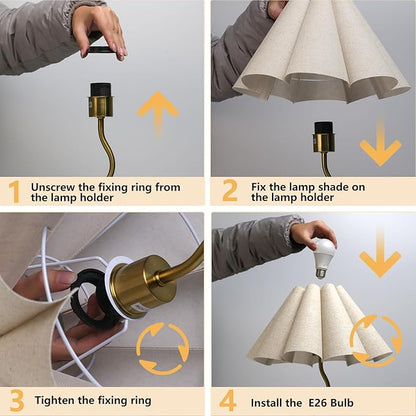 KUNJOULAM Small Table Lamp, Bedside Nightstand Lamp with Umbrella Form Fabric Lampshade, Morden Mini Desk Lamp for Bedroom Home Office Decor