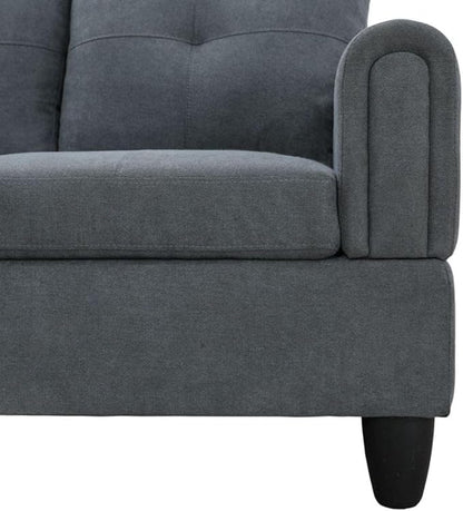 Dark Grey L-Shaped 3-Piece Flannel Sofa with Storage Ottoman Set, Sectional Couch Sofa Set for Living Room, Office, Small Space