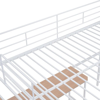 Full Size Metal Loft Bed with Desk and Lateral Storage Ladder,Modern Style Heavy-Duty Metal Frame for Kids Teens Adults Bedroom, Dorm,White