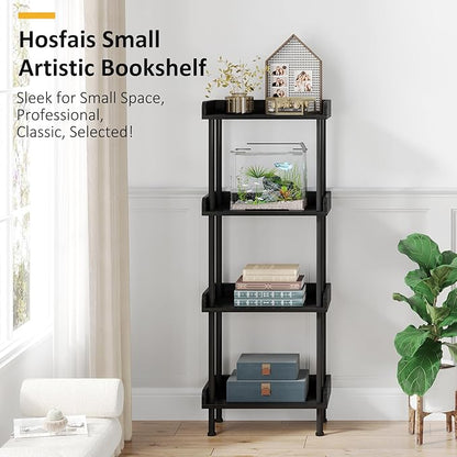 Hosfais Small Wooden Bookcase, 4-Tier Black Rustic Etagere Bookshelf for Living Room & Bedroom, Storage Organizer