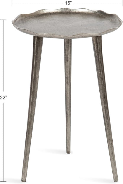 Kate and Laurel Alessia Modern Round Metal Side Table; 15 x 15 x 22; Silver; Decorative Glam Cast Aluminum End Table with Deckled Edge for Bedroom Nightstand or Living Room Accent