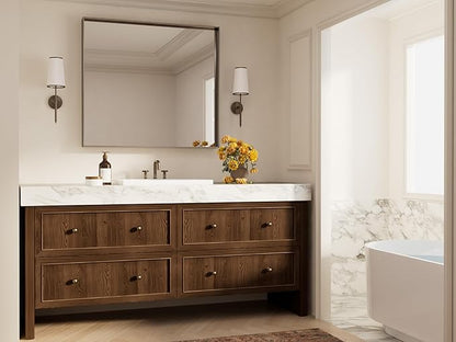 Keonjinn 42 x 36 Inch Brushed Bronze Bathroom Mirror, Rectangle Framed Vanity Mirror for Wall, Large, Modern Farmhouse, Square Corner Bronze Mirrors(Horizontal/Vertical)