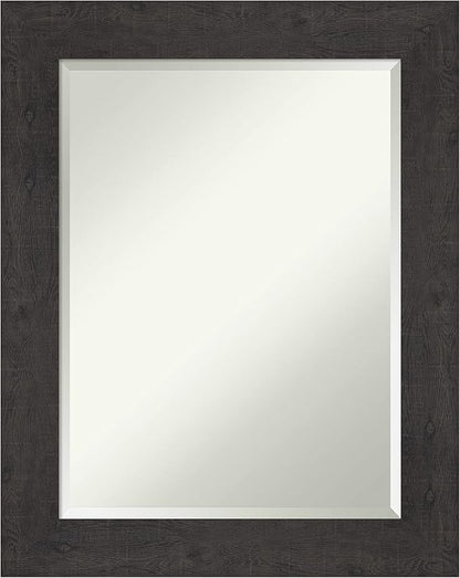 Amanti Art Brown Wall Mirror 30x24 Rustic Plank Espresso Rectangle Bathroom Mirror for Wall Decor Living Room, Medium Rustic Farmhouse Frame, Hangs Horizonally and Vertically, Bathroom Decor, Beveled