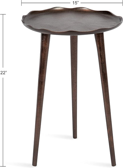 Kate and Laurel Alessia Modern Round Metal Side Table; 15 x 15 x 22; Bronze; Decorative Glam Cast Aluminum End Table with Deckled Edge for Bedroom Nightstand or Living Room Accent