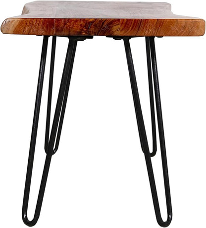 Alaterre Furniture 48” Live Edge Dining Bench – Rustic Industrial Farmhouse Solid Acacia Wood with Metal Hairpin Legs – Ideal for Dining Room, Kitchen, or Entryway