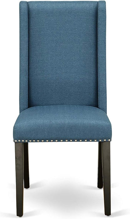 East West Furniture NOFL5-BLK-21 5 Piece Dinette Set for 4 Includes a Rectangle Dining Room Table with Butterfly Leaf and 4 Blue Linen Fabric Upholstered Chairs, 32x54 Inch, Black