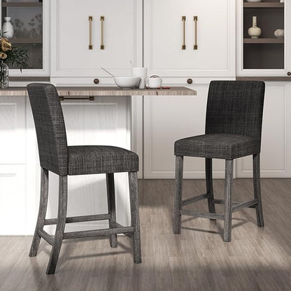 COSTWAY Upholstered Counter Height Stools Set of 4, Bar Stools w/Ergonomic Backrest, Solid Wood Frame, 24.5” Fabric Counter Height Chairs for Kitchen Island, Dining Room, Pub (Grey)