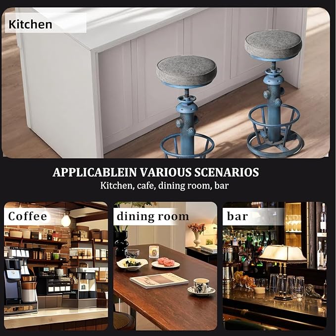 Industrial Bar Stool with Cushioned PU Seat 24.8-30.3inch Height Adjustable Vintage Counter Stools for Kitchen Island Farmhouse Fire Hydrant Design Coffee Chair
