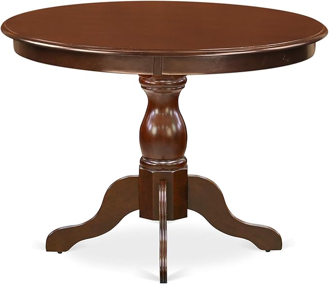 East West Furniture HBCL3-MAH-C 3 Piece Dinette Set for Small Spaces Contains a Round Dining Table with Pedestal and 2 Linen Fabric Dining Room Chairs, 42x42 Inch, Mahogany