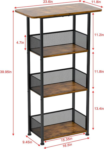 Wine Rack Freestanding Floor:4 Tier Whiskey Wine Rack Mini Bar Cart,Liquor Cabinet-Home Bar for Bottles,Cocktail Shaker,Mugs-(23.6 * 11.8 * 40inch)