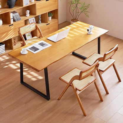 Simple Rattan Dining Chair Set of 2, Foldable Lounge Chair, Suitable for Living Room, Dining Room, Bedroom Desk Office Chair (Walnut Color Set of 2)