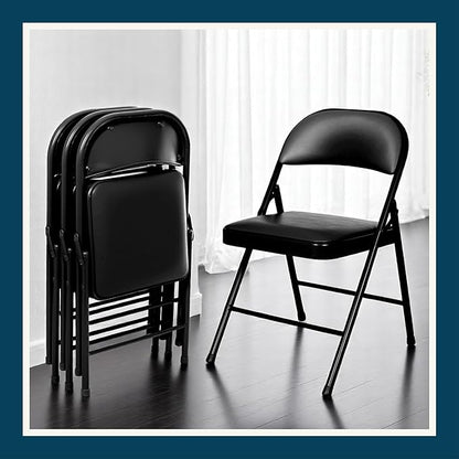 OEF Furnishings OEF950 Series Vinyl Padded Steel Folding Chairs (4-Pack, Black)