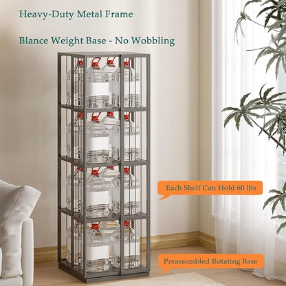 Square Rotating Bookshelf Tower - 360 Spinning Display Corner Bookcase for Narrow Space, Modern 4-Tier Revolving Storage Shelf, Black