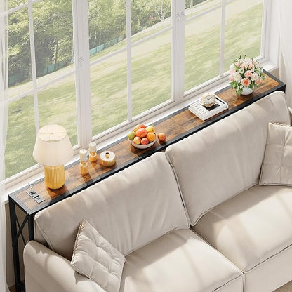 70 in Skinny Sofa Table Behind Couch, Console Table with Oulets & USB Ports for Hallway, Entryway,Living Room, Bedroom, Rustic Brown