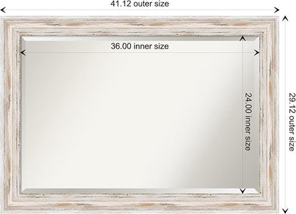 Amanti Art White Bathroom Mirror for Over Sink, 29x41 Alexandria White Wash Rectangle Vanity Mirror, Large Coastal Wood Frame, Hangs Horizonally and Vertically, Bathroom Wall Decor, Beveled Edge