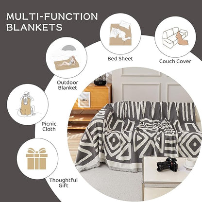STACYPIK Boho Geometric Dark Grey Chenille Sofa Cover for Dogs - Washable Armchair Slipcover for Living Room, Sectional, 2 Cushion Couch - Jacquard Decor 71x102IN