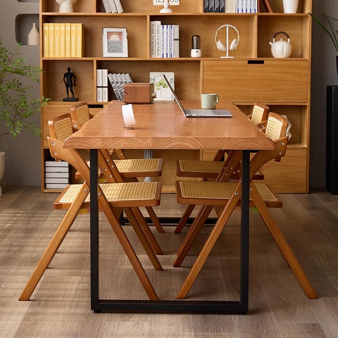 Solid Wood Office Desk with Metal Base Stylish Durable Multi-Size Options Executive Computer Desk or Dining Table Quality Solid Wood Design Perfect for Home Office or Work Environment (Tan55.12in)