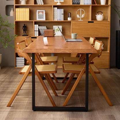 Solid Wood Office Desk, Dining Table, Desk -55 to 62 inches, Modern Farmhouse Design, can accommodate 2-8 People, Easy to Assemble, Ideal for Learning, Writing, and Dining. (55 inches)