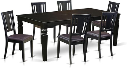 East West Furniture LGDU7-BLK-LC 7 Piece Modern Dining Table Set Consist of a Rectangle Wooden Table with Butterfly Leaf and 6 Faux Leather Dining Room Chairs, 42x84 Inch, Black