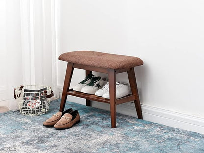 Shoe Entryway Bench, Bamboo Shoe Rack Bench, Organizer with 2 Tier Storage Simple Style Good Load Bearing, Ideal for Entryway Hallway Living Room,(Brown,23.6'')