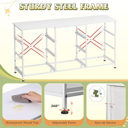 WLIVE 54''W Dresser for Bedroom, White Dresser TV Stand for 55, 60, 65 inch TV, Wide Chest of Drawers with 9 Drawer, Large Entertainment Center, Fabric Dressers with Wood Top for Closet, Living Room