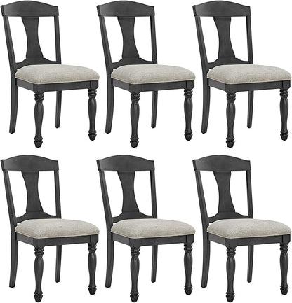 KEIKI Retro 7-Piece Wooden Dining Table Set for 6 Person, Vintage Style Table Set with Extendable Curved MDF Wood Grain Table and 6 Upholstered Chair, Easy Assembly, for Kitchen, Dining Room, Dark Oak