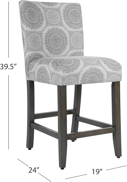 HomePop Upholstered Counter Height Barstool, 24-Inch, Gray Medallion