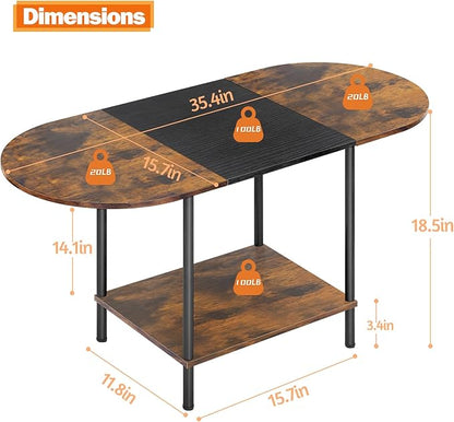 Coffee Tables for Living Room,2-Tier Small Coffee Table Farmhouse Oval Center Table with Storage Shelf and Wood Tabletop,for Small Space,Home Office,Black & Brown