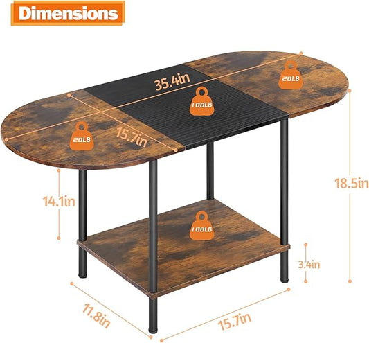 Coffee Tables for Living Room,2-Tier Small Coffee Table Farmhouse Oval Center Table with Storage Shelf and Wood Tabletop,for Small Space,Home Office,Black & Brown
