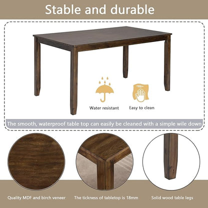 soges 6 Piece Kitchen Dining Table Set, Wooden Dining Table with 4 Upholstered Chairs and a Bench for 6 People, Living Room, Home and Kitchen, Table Chairs Set, Walnut