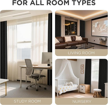 Joydeco 100% Blackout Curtains for Bedroom - Natural Linen Curtains 66"W x 84"L Long, Thermal Insulated 2 Panels Black Light Blocking Drapes, Rod Pocket & Back Tabs, Darkening Privacy for Living Room