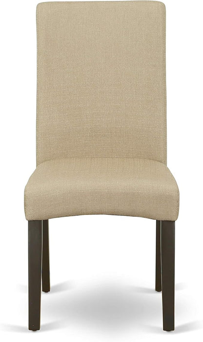 East West Furniture ANDR3-CAP-03 3 Piece Dining Room Table Set Contains a Round Kitchen Table with Pedestal and 2 Brown Linen Fabric Parsons Dining Chairs, 36x36 Inch, Cappuccino