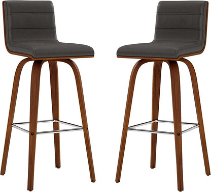 Vienna 30" Swivel Bar Stool in Walnut Wood Finish with Gray Faux Leather - Set of 4