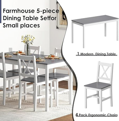 sogesfurniture 42.5''Dining Table Set for 4，Dinette Set for 4 Small Space,5 Pieces Dining Table for Kitchen, Dining Room, Pine Wood,Grey&White