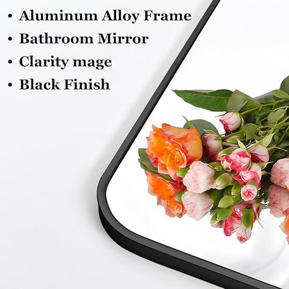 Black Bathroom Mirror, 30" x 40" Wall Mirror with Metal Frame, Decorative Rectangular Vanity Mirror for Bedroom Bathroom Living Room Entryway (Horizontal/Vertical)