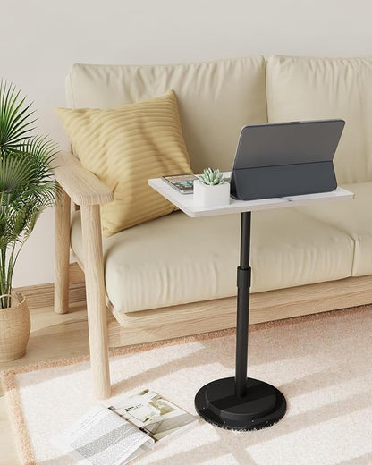 Small Side Table, Height Adjustable Nightstand, Square Indoor Metal Plant Stand, for Living Room, Bedroom, Office, Bathroom, 1 Pack, White, GBZ001RW-1