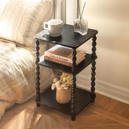 Side Table, Small End Table with Storage Shelf, Vintage Nightstand Bedside Table for Living Room, Bedroom, Office and Small Spaces (Black)