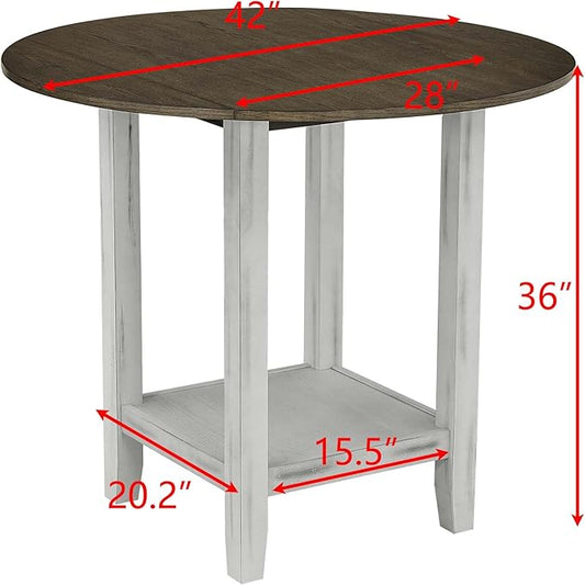 Ball & Cast 5 Pieces Dining Table Set with 4 Chairs and 42" Round Drop Leaf Dining Table,Kitchen Table and Chairs for 4 W/Trestle Table Base,for Small Space,Apartment,Dining Room,Brown White