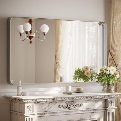 55"x 30" Silver Bathroom Mirror - Aluminum Framed Wall Mirror, Bathroom Wall Mounted Vanity Mirror, Bedroom, Living Room Wall Mirror, Hang Horizontally or Vertically