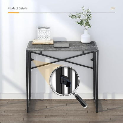 Small Folding Computer Desk 32 inch, Writing Gaming Computer Desk for Small Spaces, No Assembly Required Office Desk, Grey