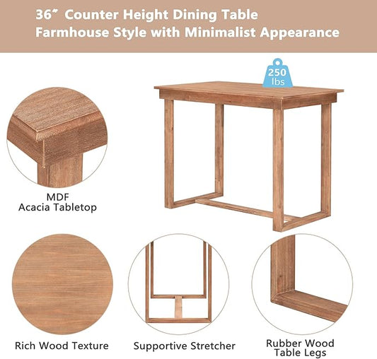 Merax Farmhouse Counter Height 5-Piece Dining Set with 1 Rectangular Table and 4 Upholstered Chairs for Small Places, Family Kitchen Furniture, Brown
