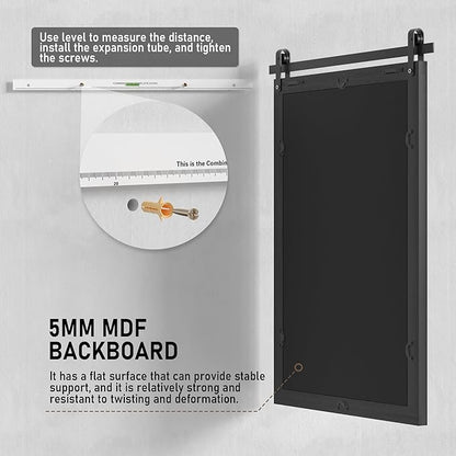 Black Farmhouse Mirror for Wall, 40x26INCH Large Wood Framed Square Bathroom Mirrors for Vanity, Barn Door Style Mirrors Wall Mounted Dresser Decor Mirror Living Room Bedroom Horizontal