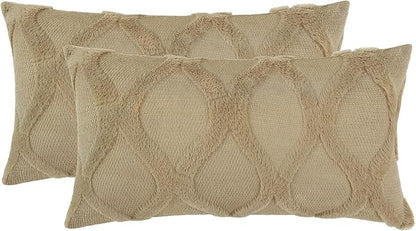 decorUhome Throw Pillow Covers 12x20 Inch Set of 2, Soft Plush Faux Fur Wool Lumbar Khaki Couch Pillow Covers, Decorative Neutral Pillow Cases for Bed Sofa Living Room Home Decor