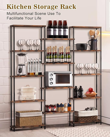 MOOACE 5 Tier Bookshelf, Industrial Style Bookcases with 14 Open Display Shelves, Open Large Storage Bookshelves Shelving with Anti-Falling Device for Bedroom,Living Room, Office Display Cabinet Brown