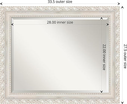 Amanti Art White Bathroom Mirror for Over Sink, 28x34 Opera Off White Rectangle Vanity Mirror, Large Traditional Wood Frame, Hangs Horizonally and Vertically, Bathroom Wall Decor, Beveled Edge from WI