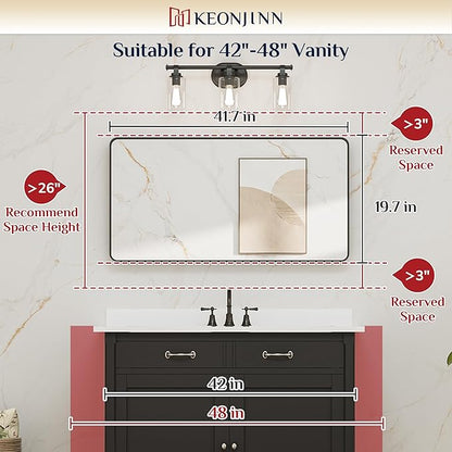 Keonjinn Gold Bathroom Mirrors for Wall 42” x 20” Large Rounded Rectangle Gold Vanity Mirror, Brushed Brass Mirror with Metal Frame, HD Tempered Glass, Decorative Farmhouse Mirror(Horizontal/Vertical)
